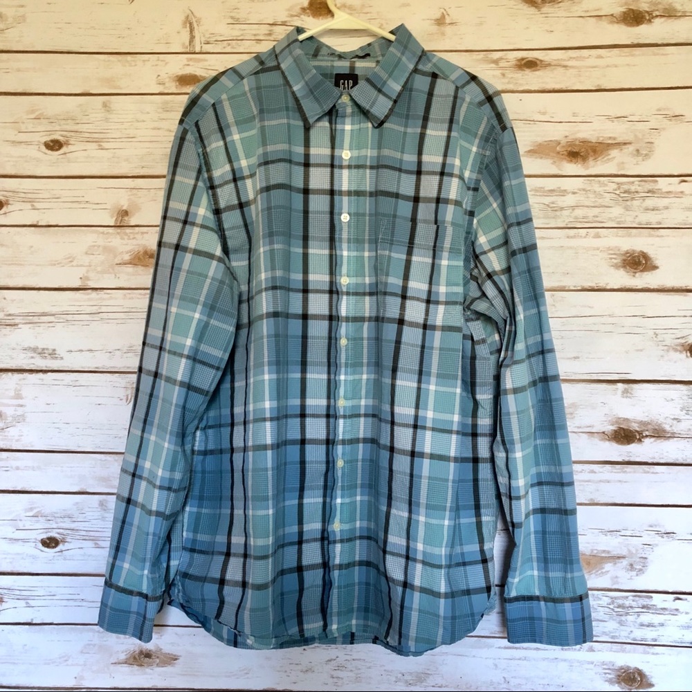 Gap Fitted Long Sleeve Button Down Plaid Shirt
